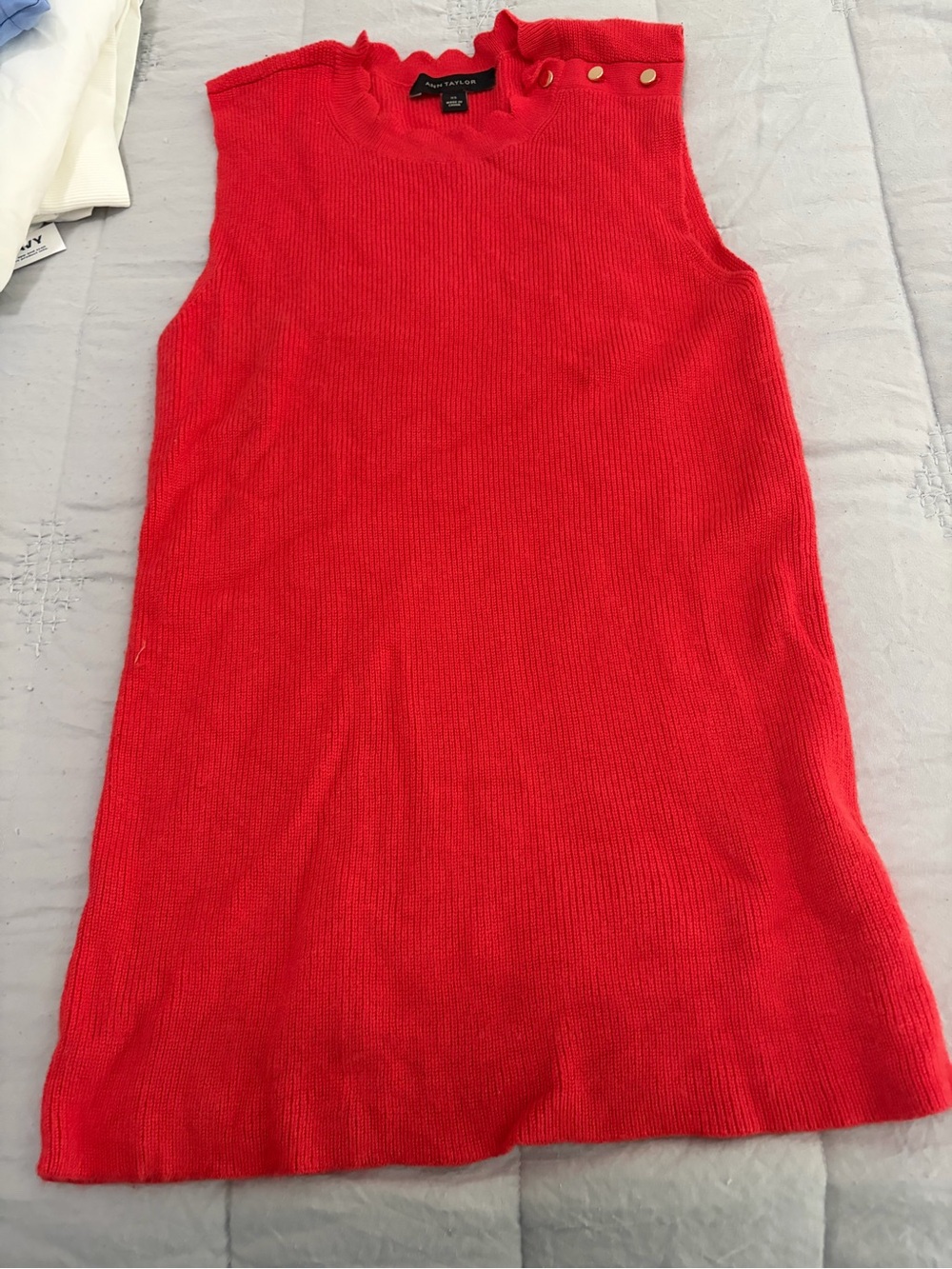 Ann Taylor Vibrant Red Sleeveless Scoop-Neck Knit with Button Detail